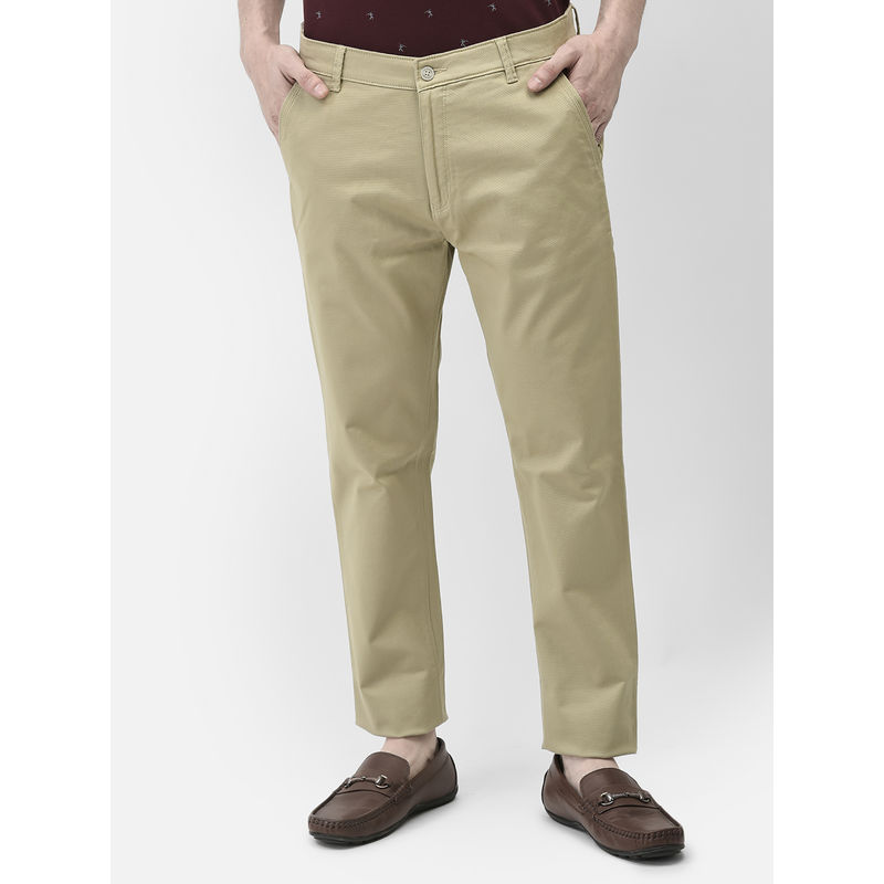 CRIMSOUNE CLUB Mens Solid Beige Chinos Trousers (28)