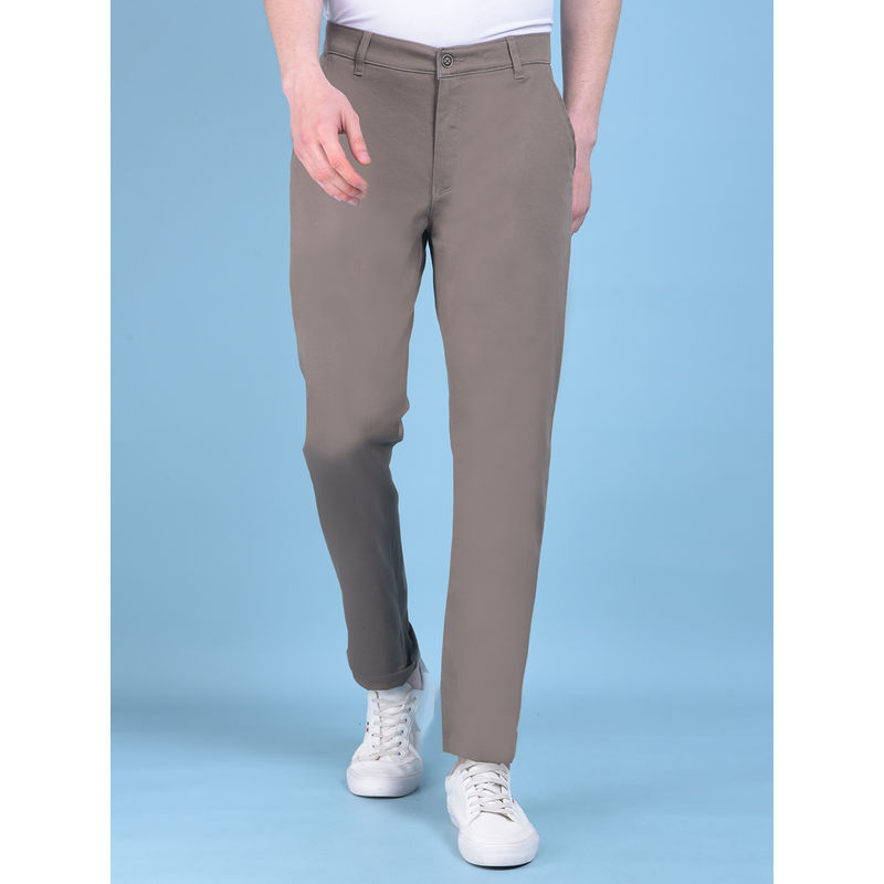 CRIMSOUNE CLUB Mens Solid Brown Chinos Trousers (38)