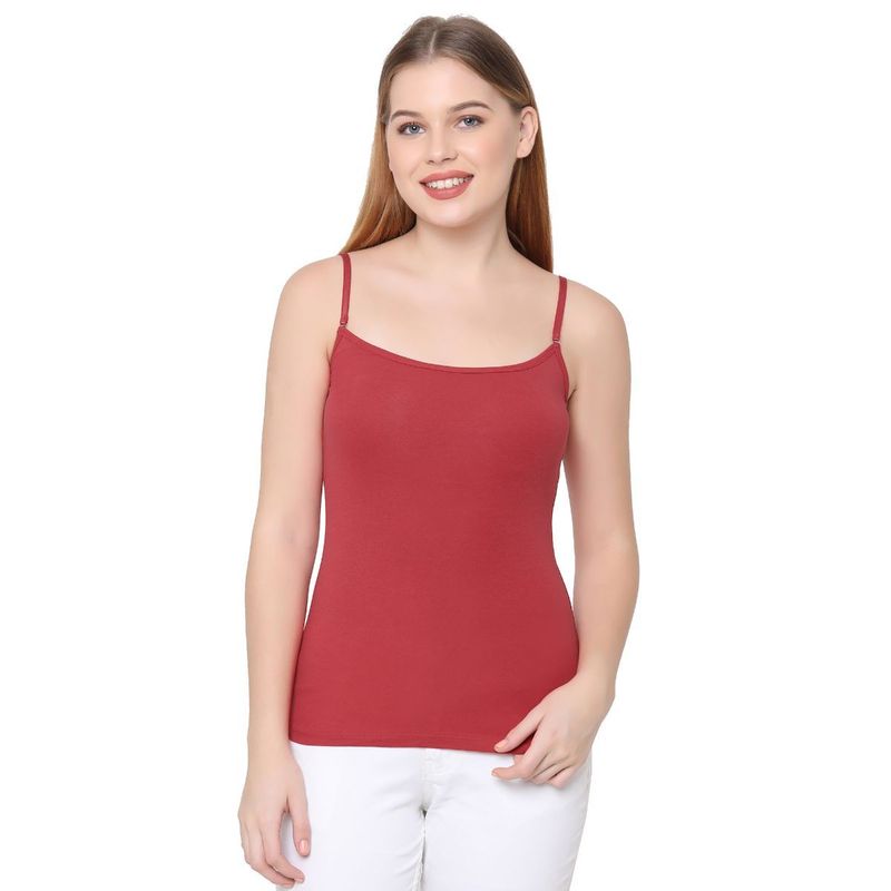 SOIE Women's Solid Cotton Spandex Camisole - Red (XXL)
