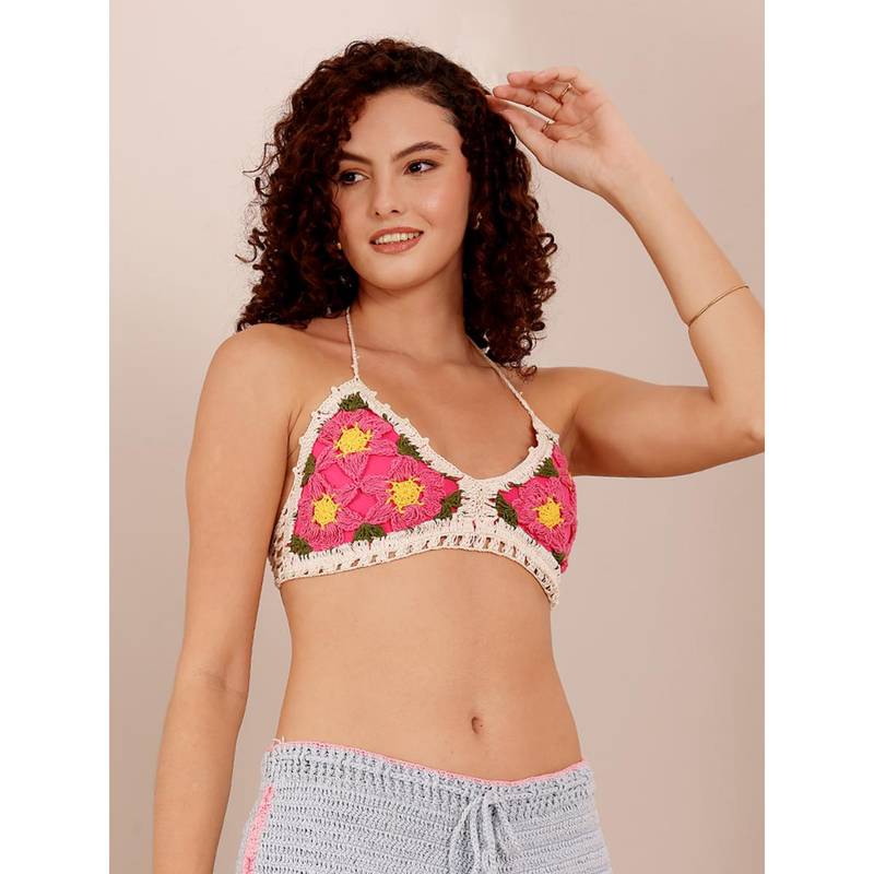Velvery Pink Floral Resort Wear Crochet (32)