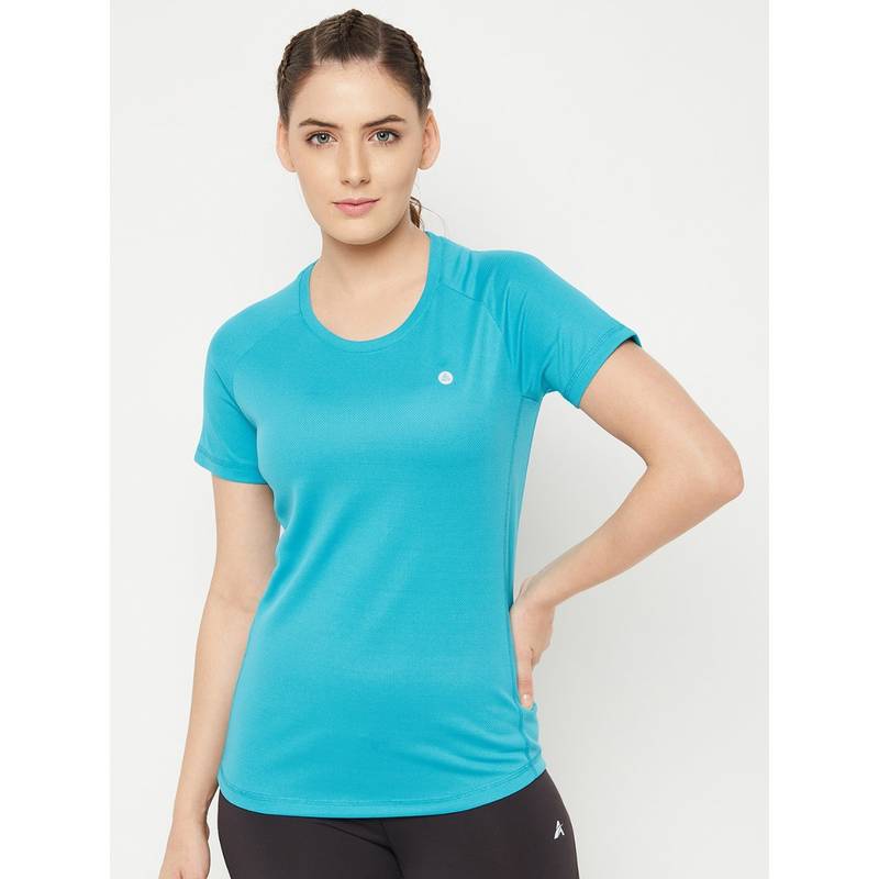 Athlisis Women Turquoise Blue Short-Sleeve Running Fitness Sports T-Shirt (L)