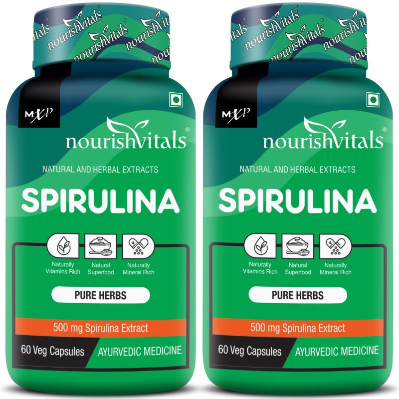 NourishVitals Spirulina Pure Herbs, 500 mg Spirulina Extract, Naturally Veg Capsules