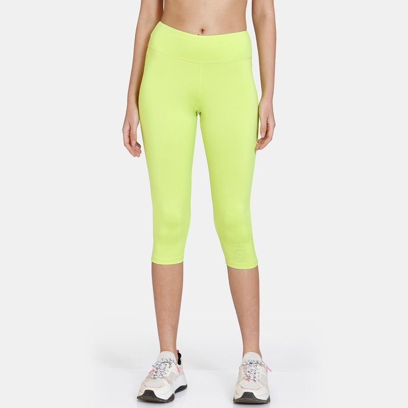 Zivame Zelocity High Rise Quick Dry Capris - Lime Punch - Yellow (S)