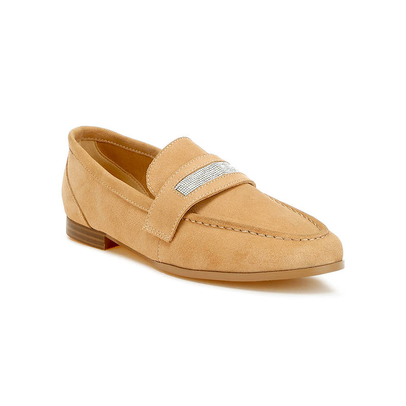 Rag & Co Beige Rhinestone Penny Strap Loafers (EURO 38)