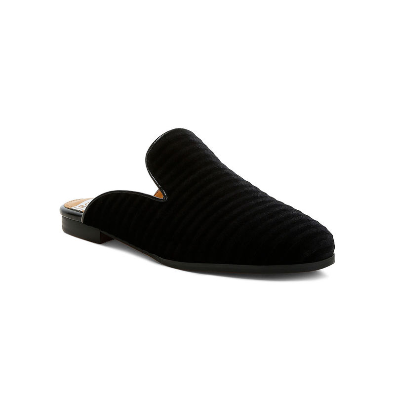 Rag & Co Black Velvet Textured Slip On Mules (EURO 36)