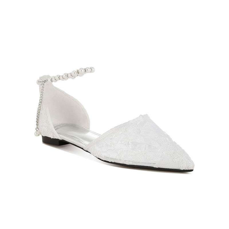 Rag & Co White Pearl and Rhinestone Strap Flat Sandals (EURO 38)