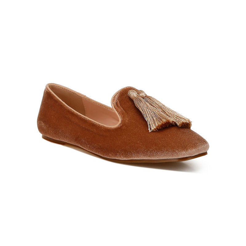 Rag & Co Beige Iconic Tassel Detail Velvet Loafers (EURO 36)