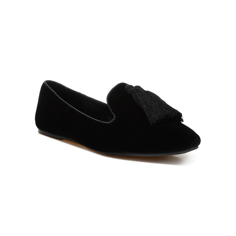 Rag & Co Black Iconic Tassel Detail Velvet Loafers (EURO 36)