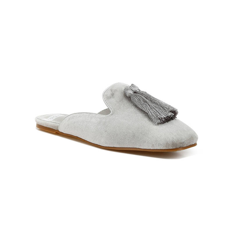 Rag & Co Silver Tassel Detail Velvet Mules (EURO 36)
