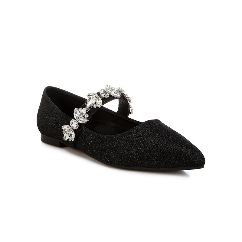 Rag & Co Black Diamante Brooch Glitter Ballerinas (EURO 36)