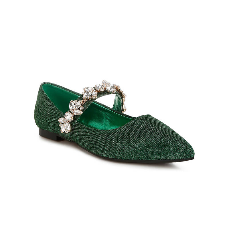 Rag & Co Green Diamante Brooch Glitter Ballerinas (EURO 36)