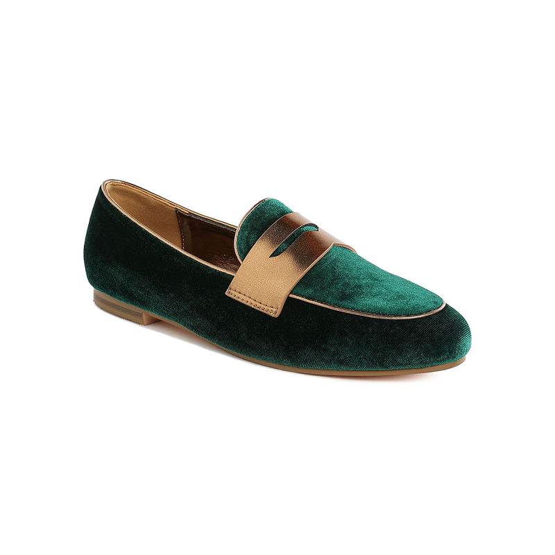 Rag & Co Green Penny Strap Velvet Loafers (EURO 36)