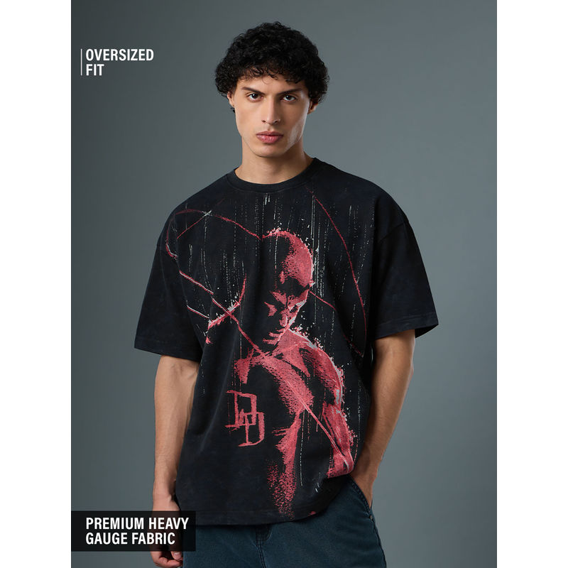 The Souled Store Men Black Pure Cotton Oversized Fit T-Shirt (L)