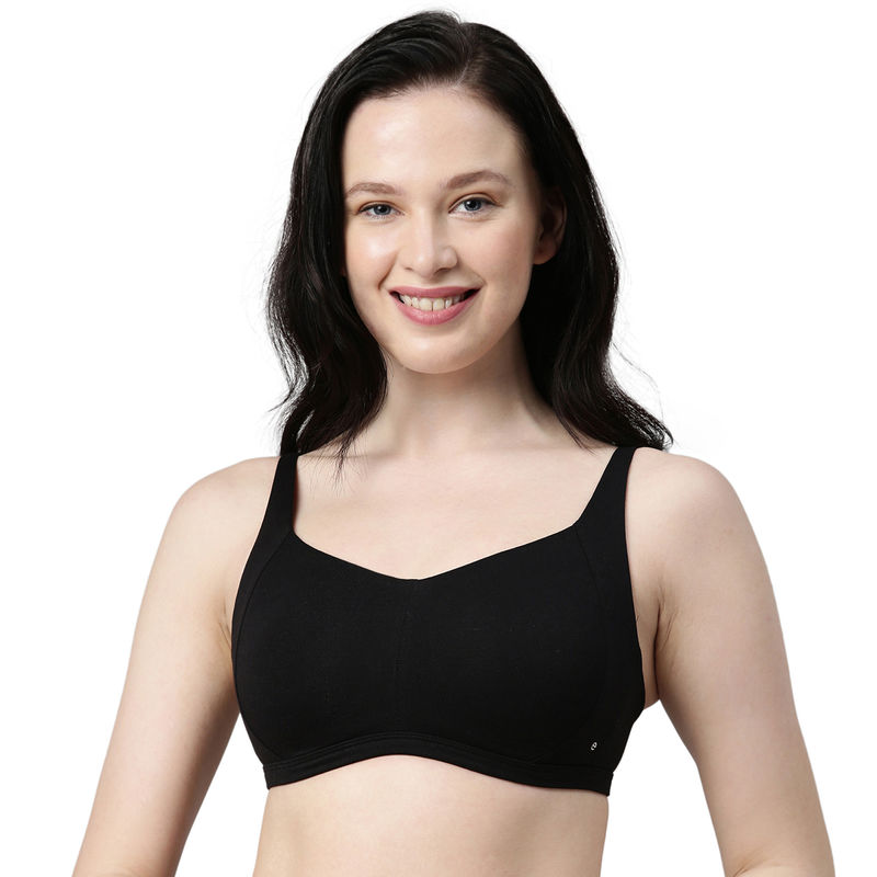 Enamor Women A058 Padded Wirefree Cotton Eco-Antimicrobial Comfort Minimizer Bra Black (34C)