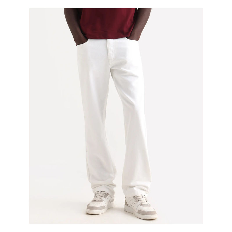 Rare Rabbit Men Frost White Cotton Plain Morris Regular Fit Jeans (30)