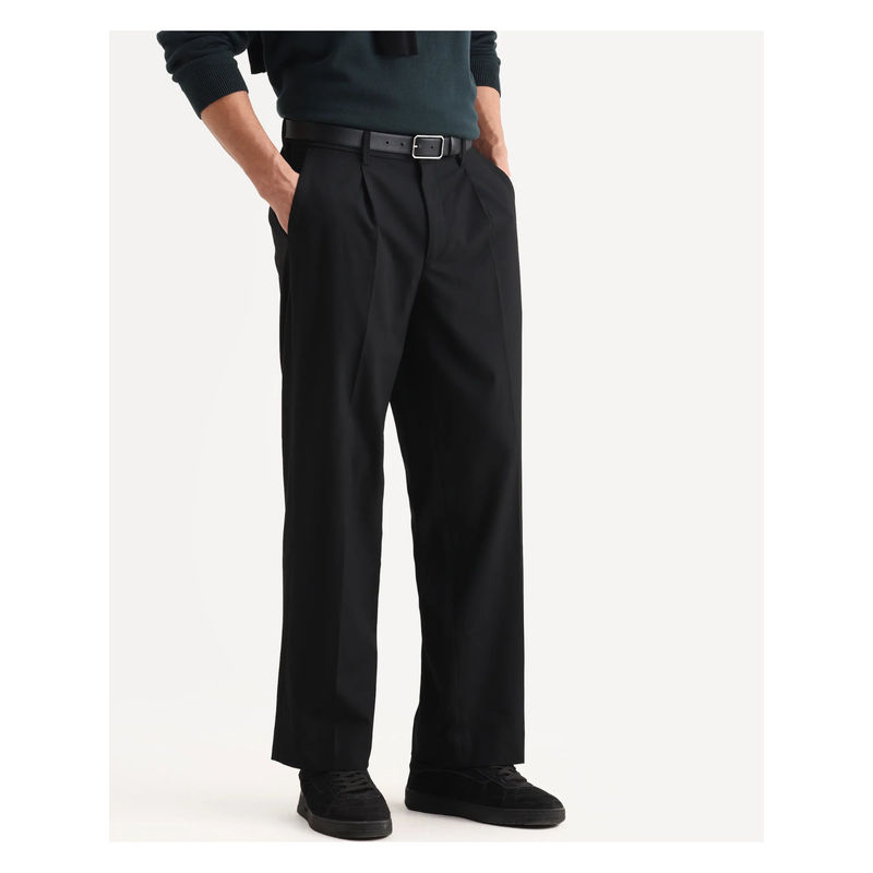 Rare Rabbit Men Pauls Black Polyester Blend Fabric Plain Trouser (28)