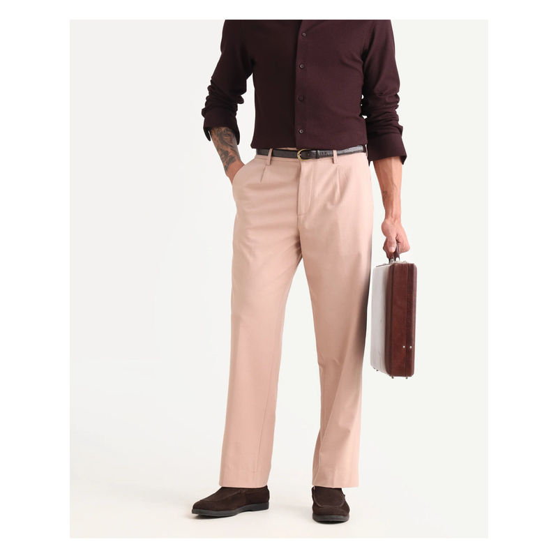 Rare Rabbit Men Pauls Pink Polyester Blend Fabric Plain Trouser (28)