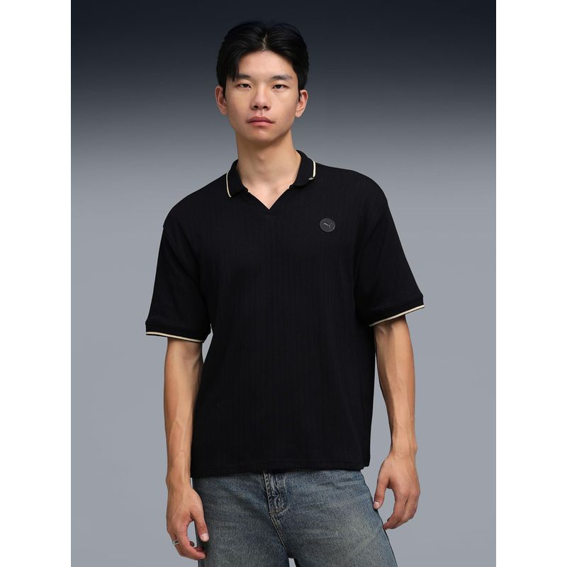 Puma PREMIUM Essentials Mens Jacquard Rib Polo T-shirt - Black (S)