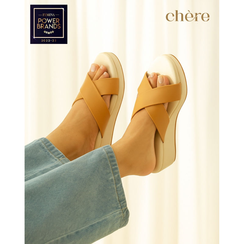 CHERE Tan and Beige Cross-Strap Wedge Heels for Women (EURO 39)