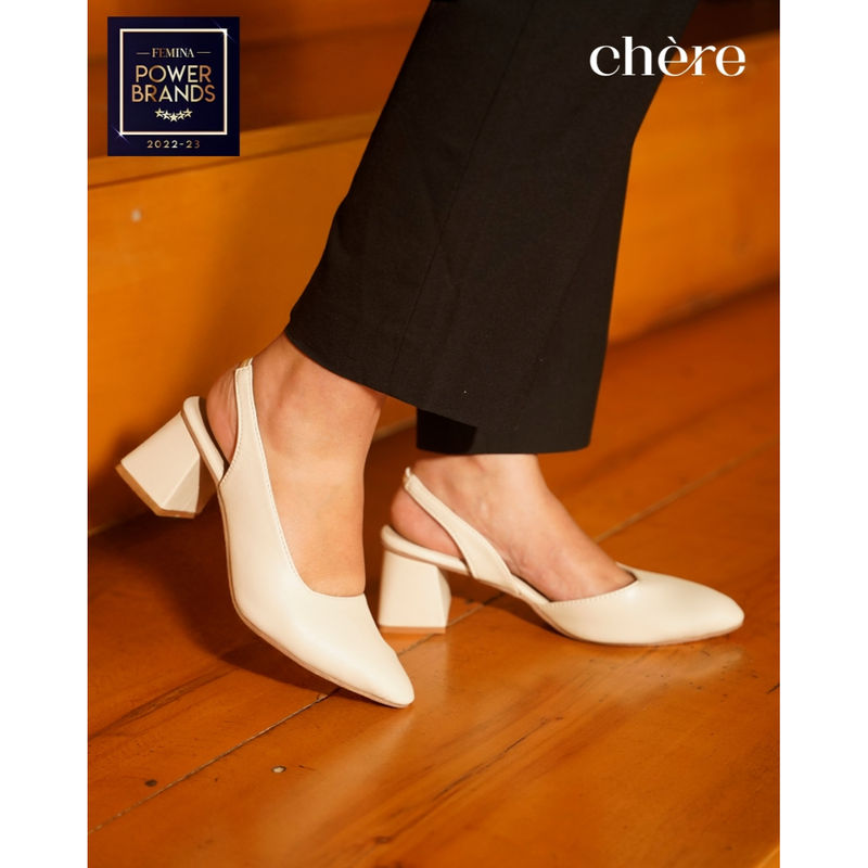 CHERE Cream Pointed Toe Slingback Sandal Heels (EURO 39)