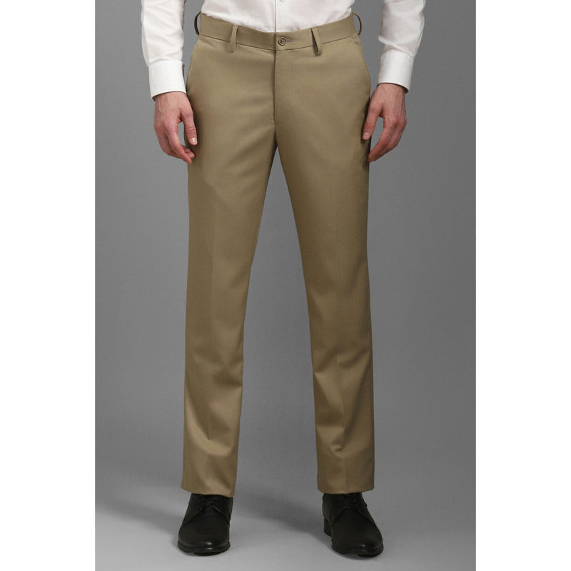 Louis Philippe Men Khaki Slim Fit Solid Flat Front Formal Trouser (30)