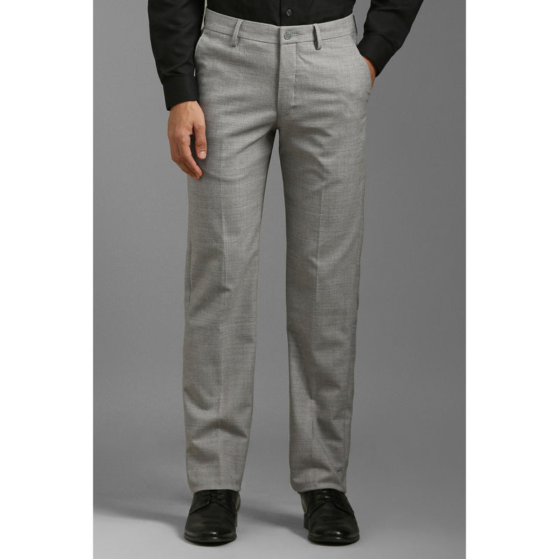 Louis Philippe Men Grey Slim Fit Textured Flat Front Formal Trouser (36)