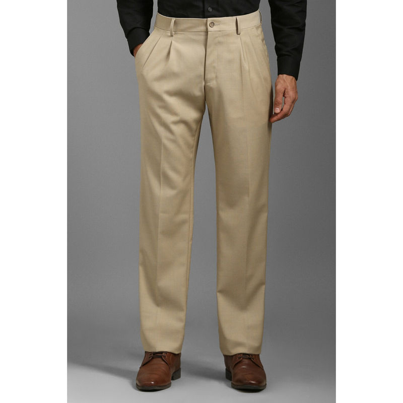 Louis Philippe Men Beige Regular Fit Textured Pleated Formal Trouser (32)