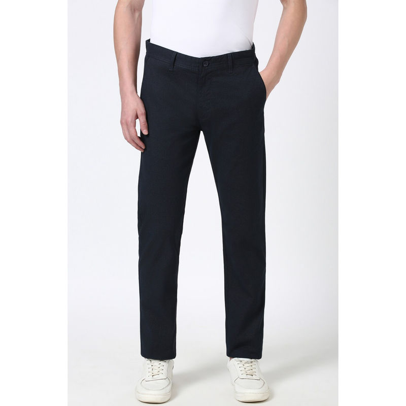 Peter England Men Navy Blue Print Super Slim Fit Trouser (30)