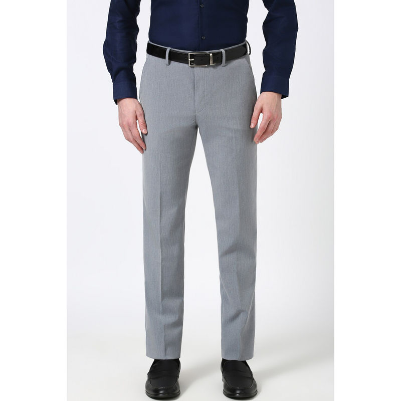 Peter England Men Grey Textured Slim Fit Trouser (32)