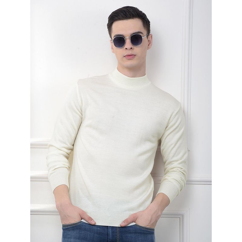 CRIMSOUNE CLUB Men's Off White High-Neck Knitted Sweater (S)