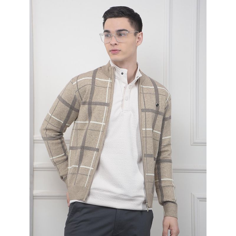 CRIMSOUNE CLUB Men's Beige Checked Sweater (S)