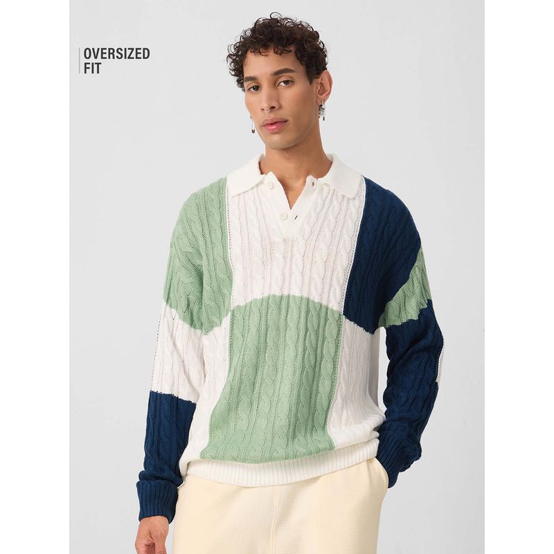 The Souled Store Originals Colourblock Sweater Atlantic Men's Sweater (2XL)