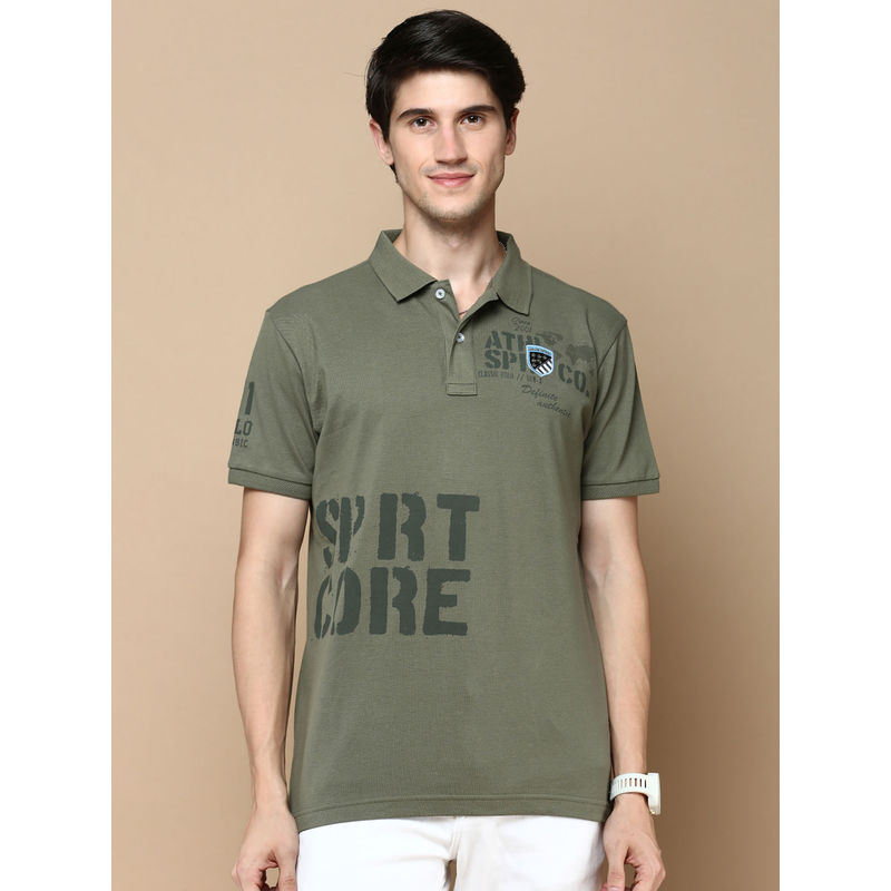 Classic Polo Men Olive Printed Polo T-Shirt (XL)