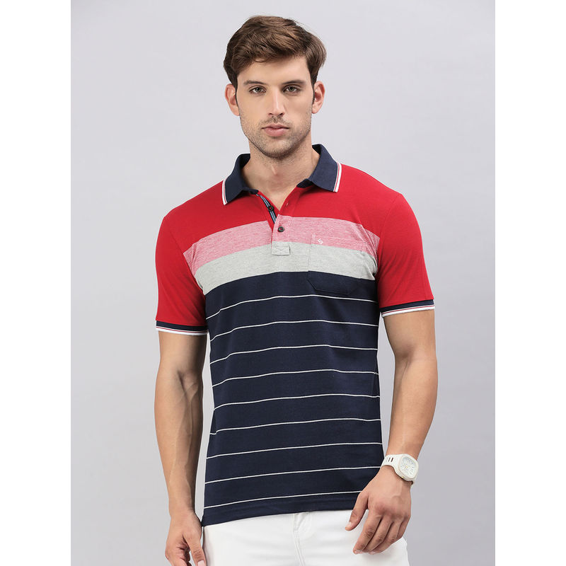 Classic Polo Men Stripes Multi-Color Polo T-Shirt (M)