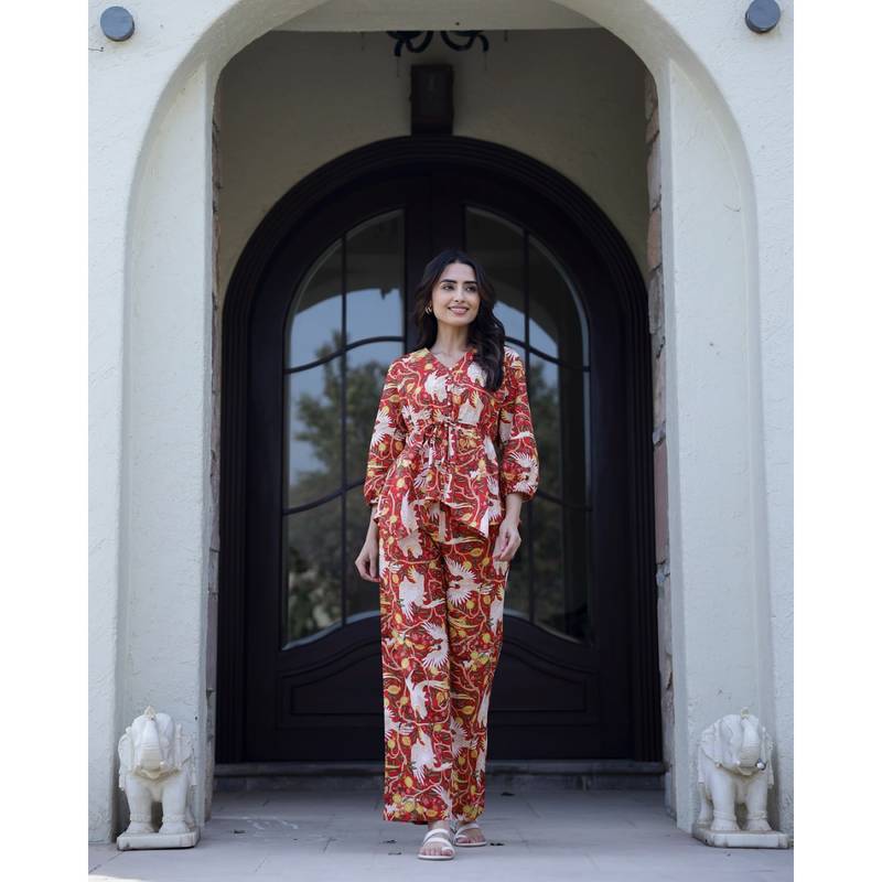 SANSKRUTIHOMES Printed Cotton Night Suit (Set of 2) (L)