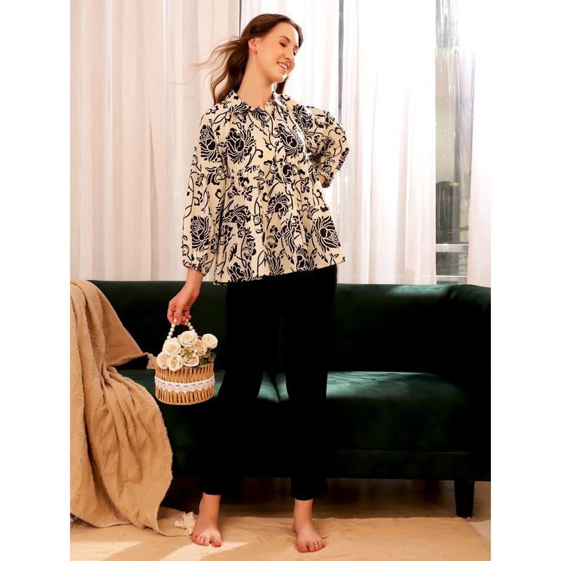 100% Pure Cotton Women's Shorts Night Suit Set - Red Flower Hand Block Print | Comfortable Sleepwear main image 1