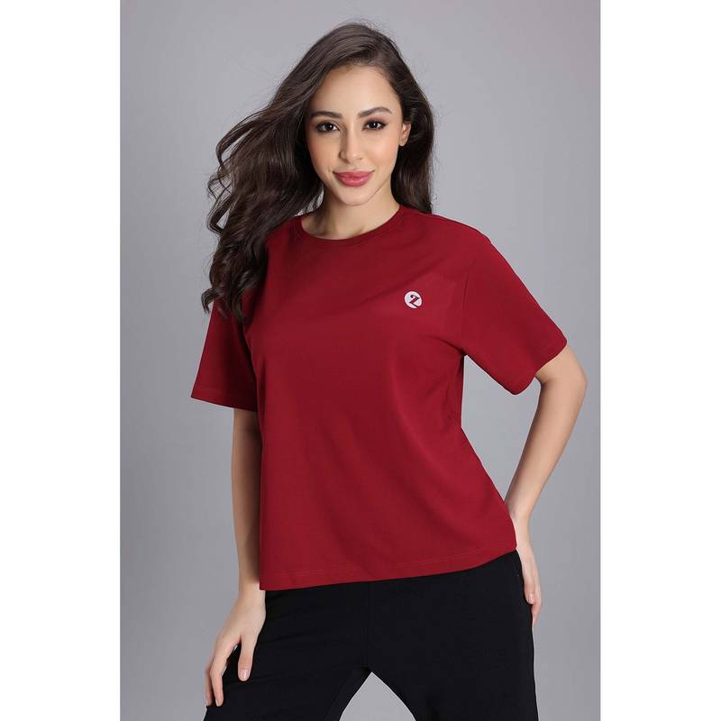 Zivame Red Solid Relaxed T-Shirt (XL)
