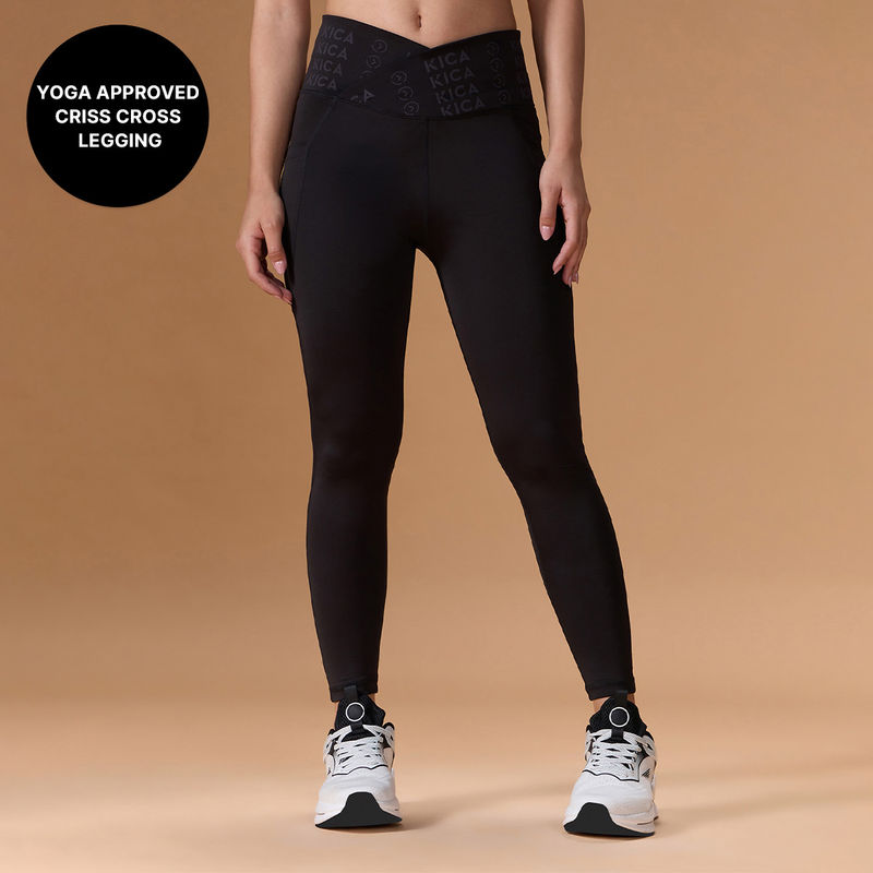 Kica Mid Rise Criss Cross Yoga Leggings in KICASKN™ Sculpting Stretch Fabric (S)