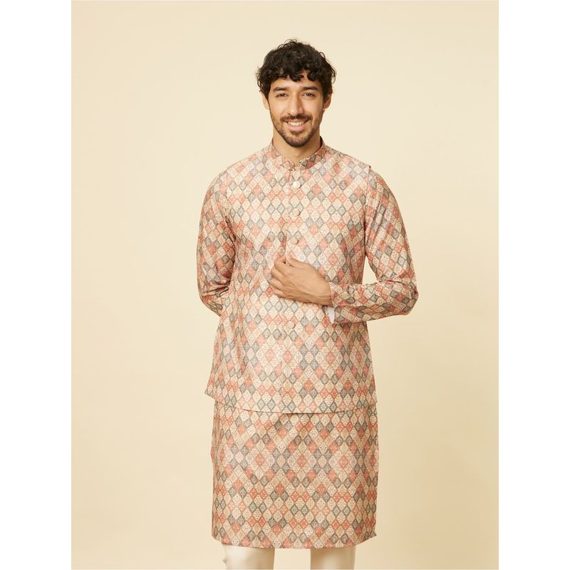 Manyavar Men Multi Color Blended Viscose Printed Nehru Jacket (S)