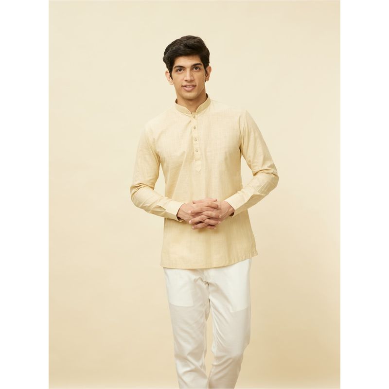 Manyavar Men Beige Cotton Solid Short Kurta (L)