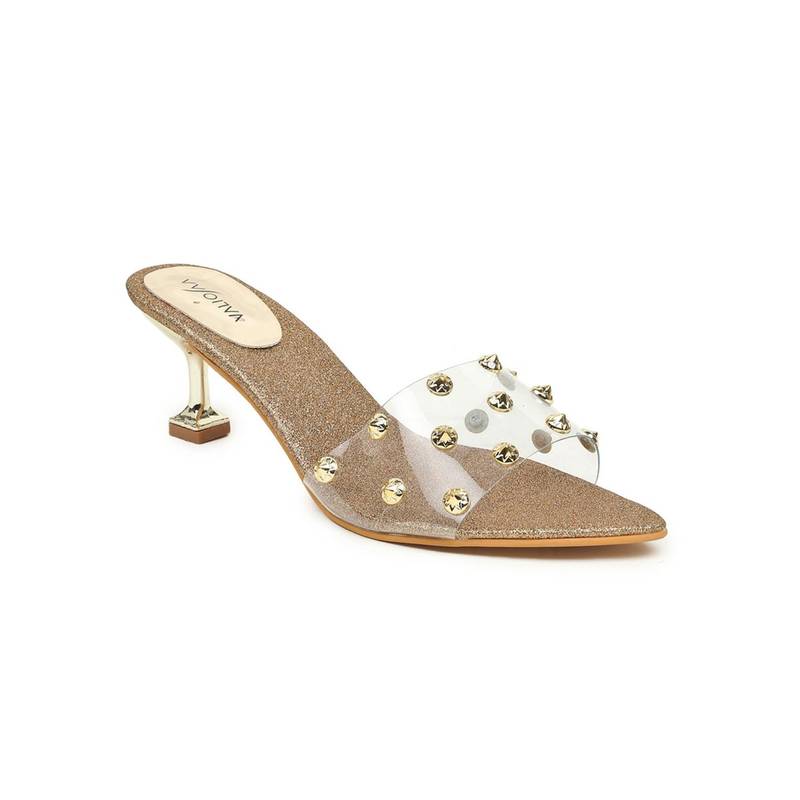 VALIOSAA Embellished Gold Heels (EURO 40) (EURO 40)