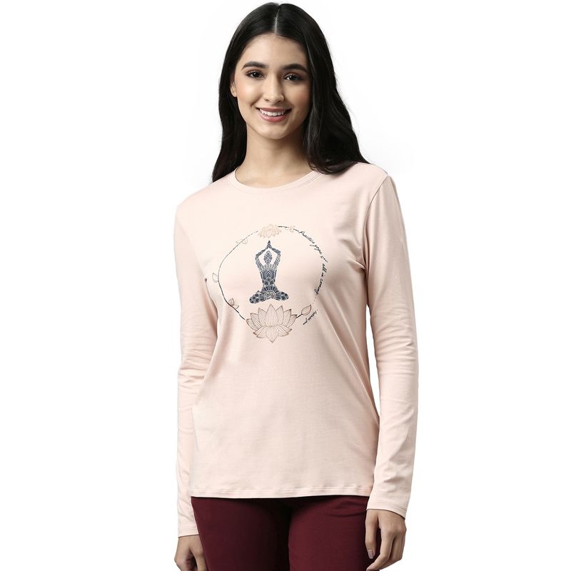 Enamor Womens Essentials E057-Long Sleeve Round Neck Cotton Lounge Tshirt-Rosewater (XL)