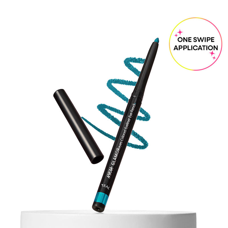 Nykaa GLAMOReyes Waterproof & Smudgeproof Colored Kajal Eyeliner Eye Pencil - Teal (Sea Green)
