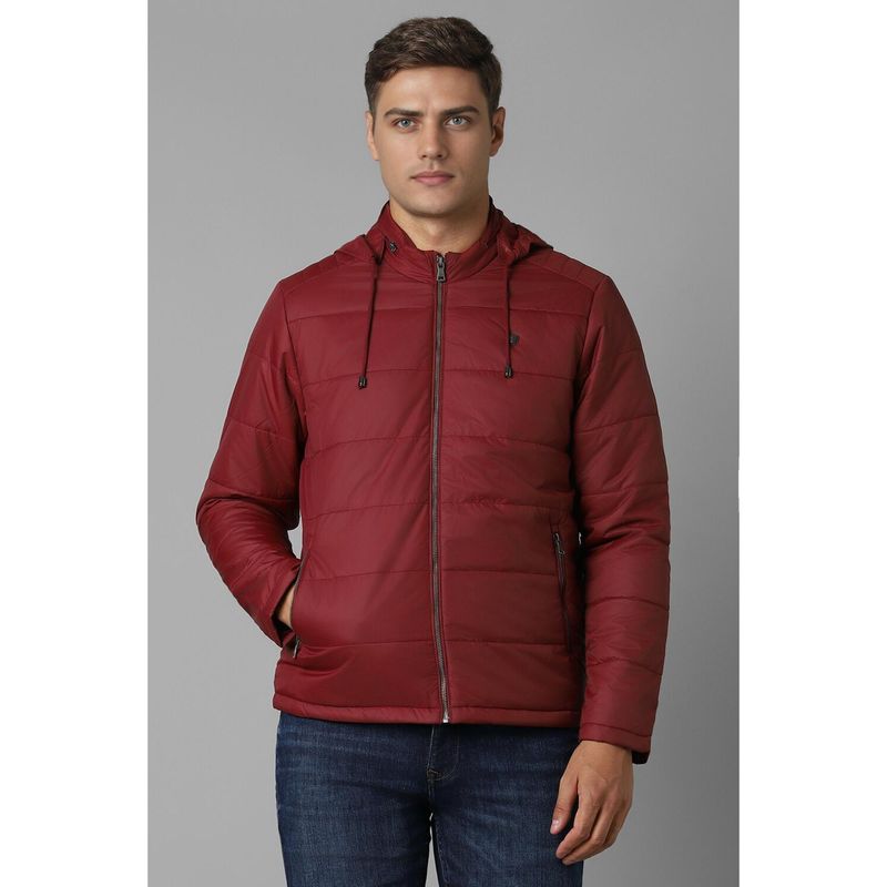 Louis Philippe Men Casual Maroon Solid Jackets (L)