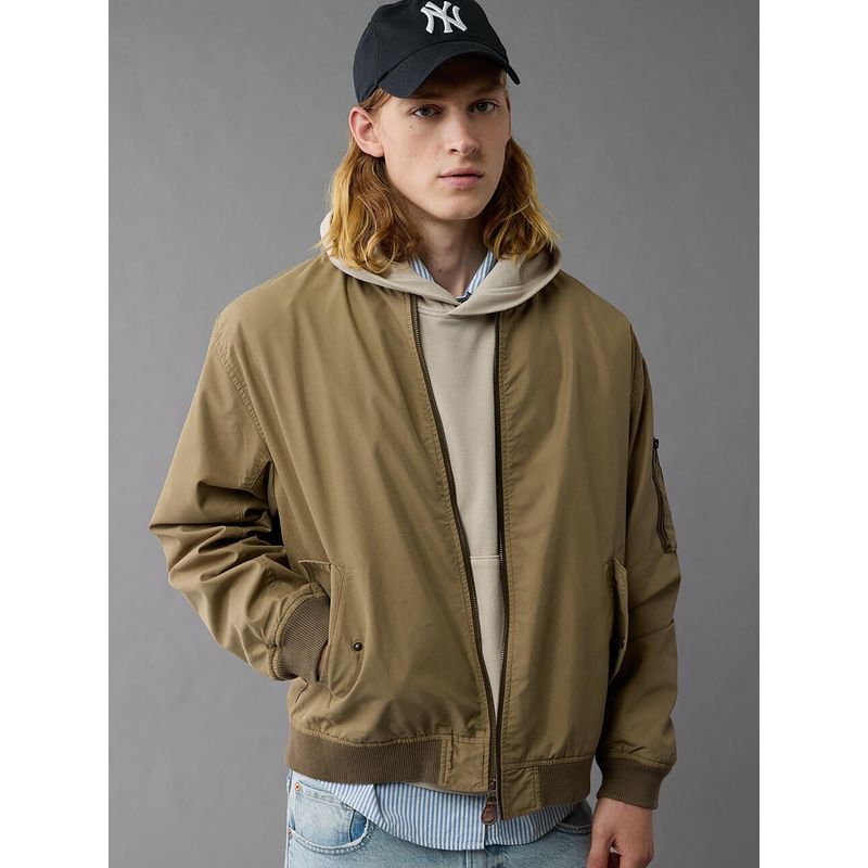 American Eagle Men Olive Cotton Bomber Jacket (M)