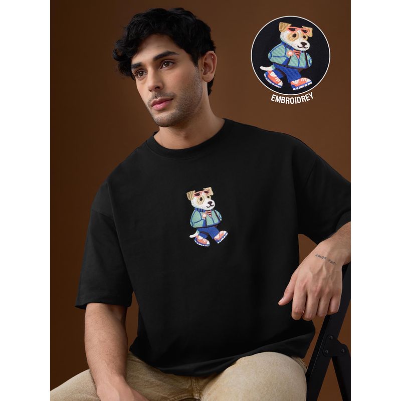 The Souled Store Pets On Prints: Chill Dog Black Men Oversized T-Shirt (XL)
