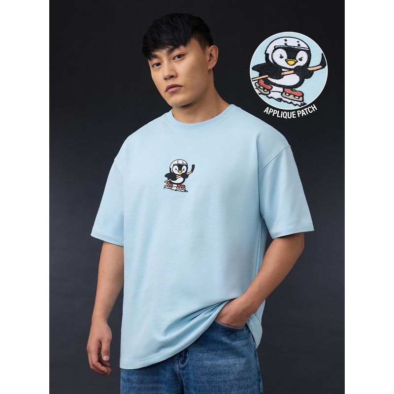 The Souled Store Frosty Blue Men Oversized T-Shirt (XL)
