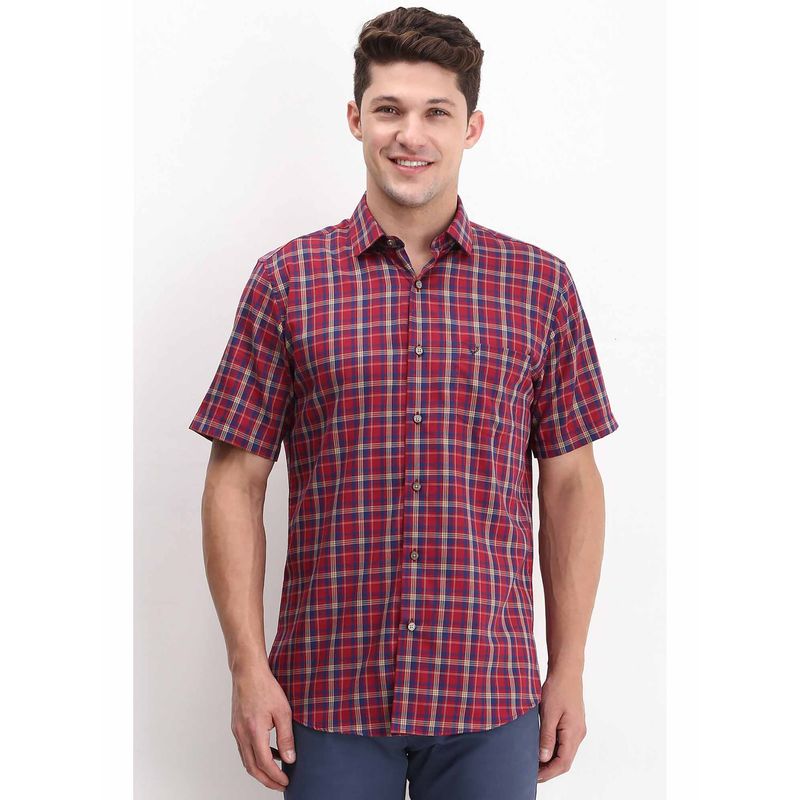Allen Solly Men Red Slim Fit Check Half Sleeves Casual Shirts (40)