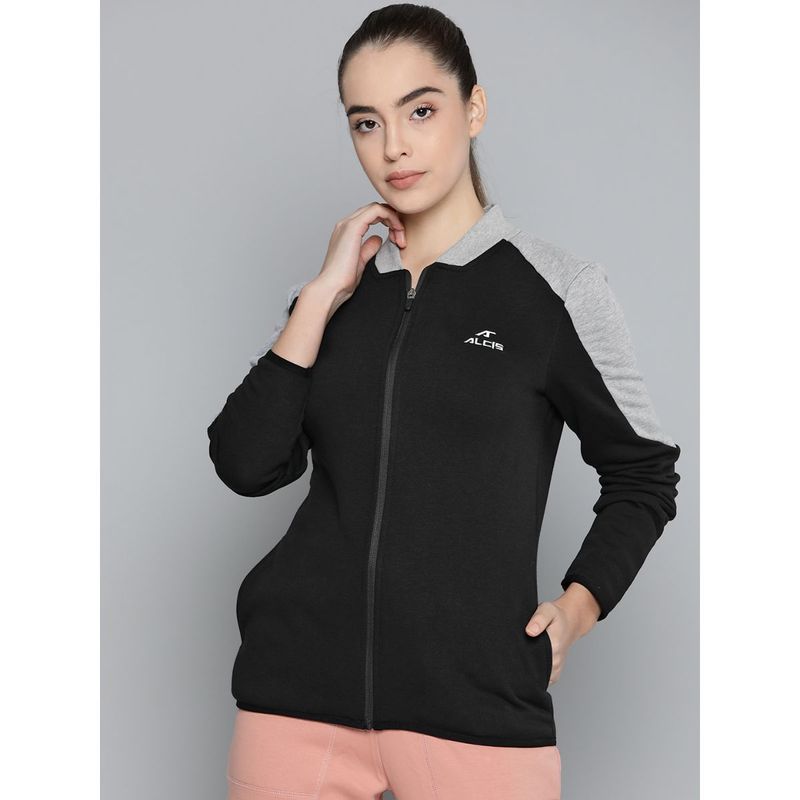 Alcis Women Black And Grey Melange Colour block Detail Sweatshirt (M)