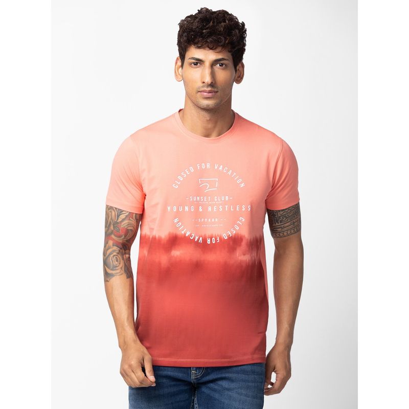 Spykar Peach Round Neck Half Sleeves Blended T-Shirt For Men (M)